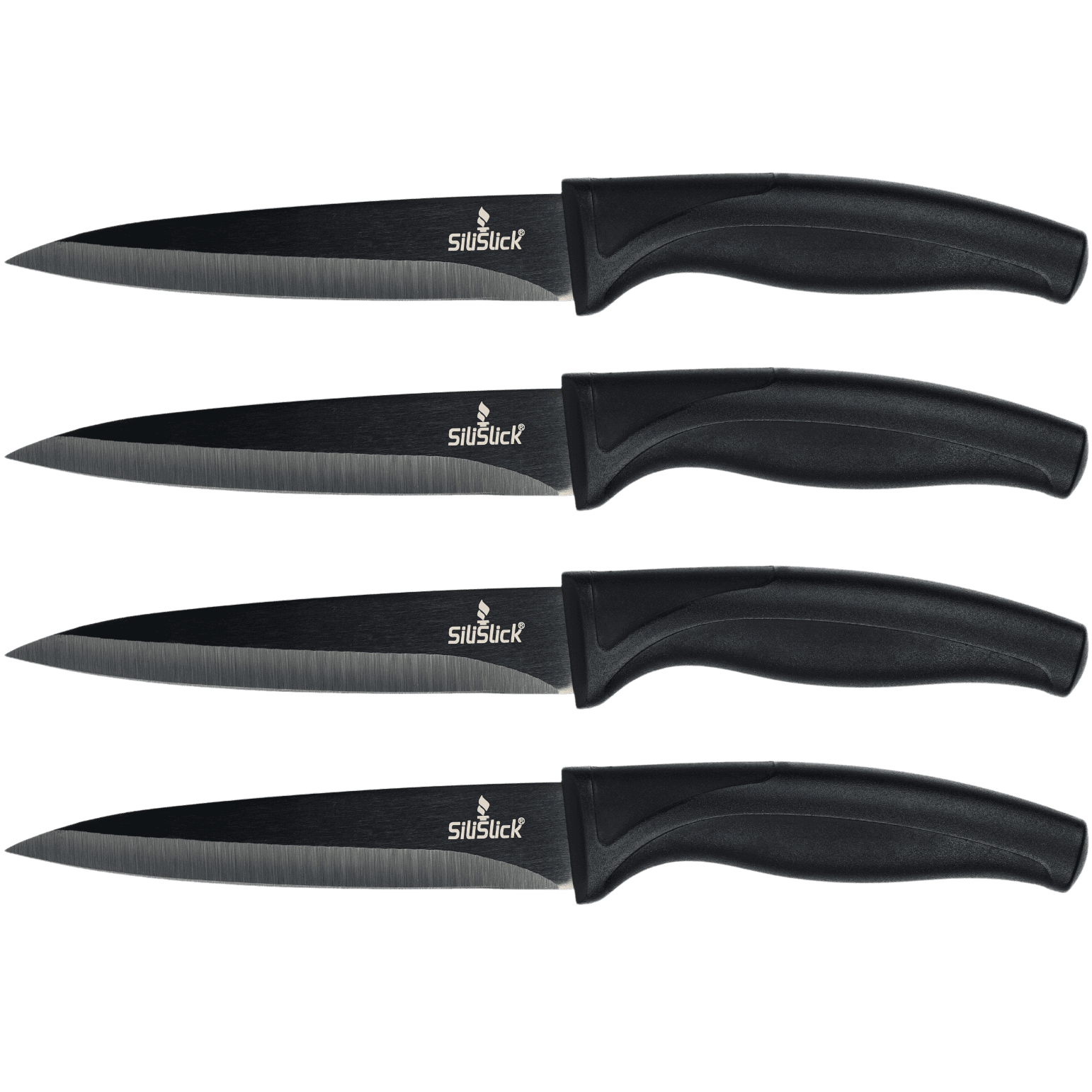 Steak Knife Set 4 Titanium Coated Black Handle, Black Blade