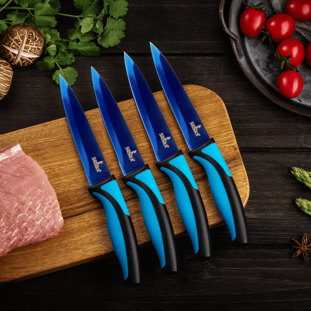 Steak Knife Set 4 Titanium Coated Deep Blue Blade