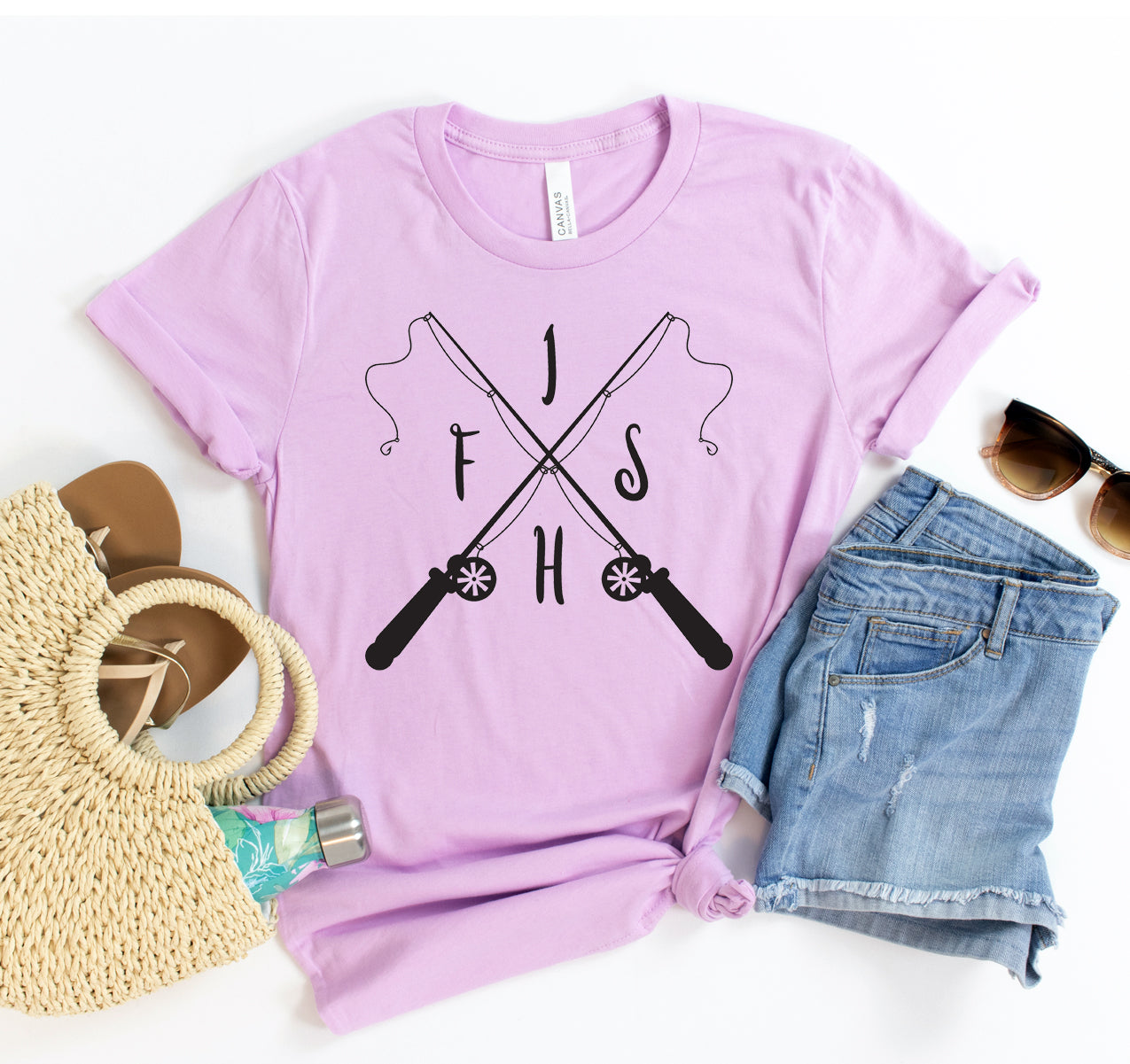 Fishing T-shirt with Fishing Rod Design